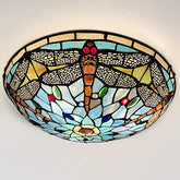 ARTZONE Tiffany Ceiling Lights, Stained Glass Ceiling Light 3-Lights 16 Inch Tiffany Flush Mount Ceiling Light Fixture for Bedroom Dining Living Room Entryway Foyer(Brown Dragonfly)